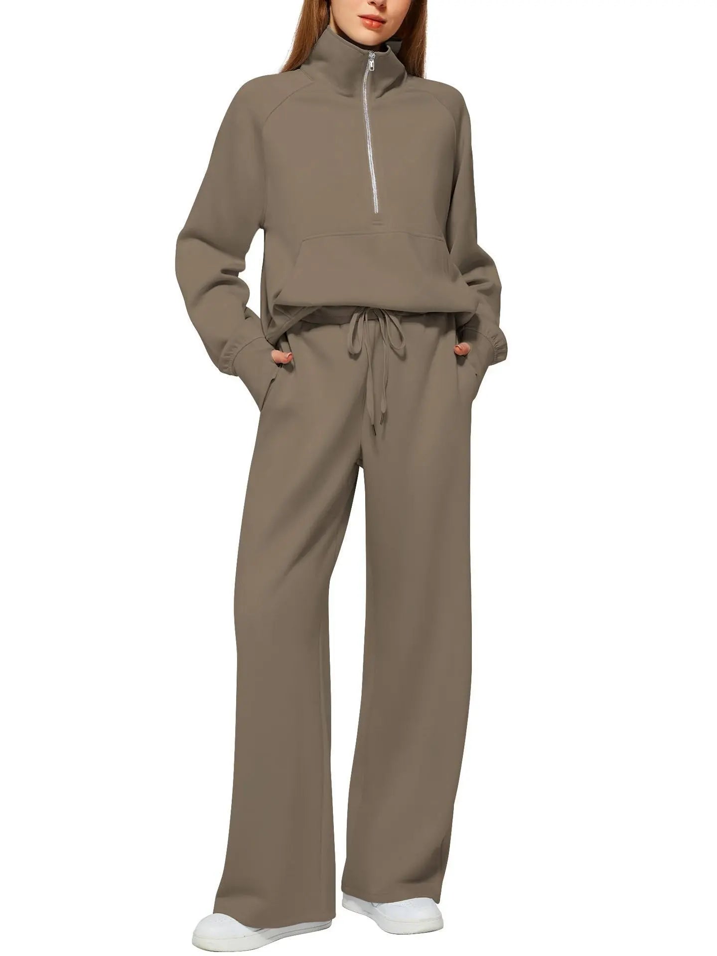 Solid Color Long-sleeved Sweater Trousers Suit Women's Suit Lady T Fashions
