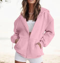 Women's Fashion Casual Solid Color Drawstring Zipper Hooded Sweatshirt Lady T Fashions