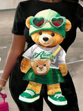 Casual Printed Cute Bear Pattern 2pcs Set For Women, Suitable For Summer Lady T Fashions
