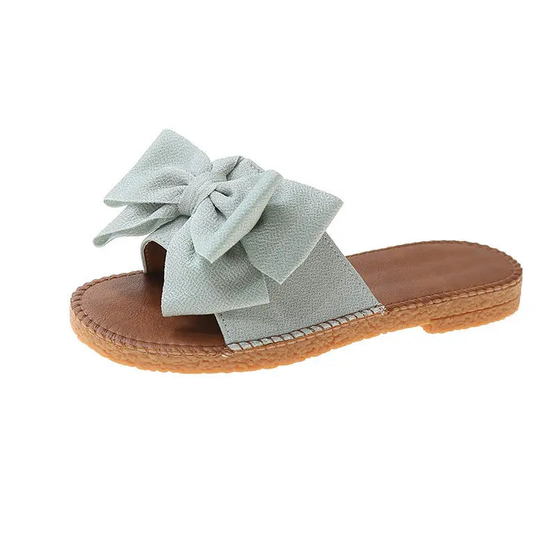 Women's Slip-on Cloth Sandals Summer Soft Bottom Flat Heel Bow Lady T Fashions