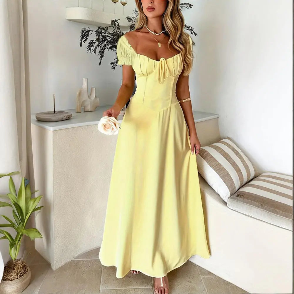 Women's Bohemian Backless Maxi Dress Flowy Ruffled Beach Dress With Adjustable Belt Summer Vacation Boho Dress For Casual Outings Lady T Fashions