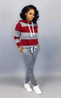 Women's Clothing Sweater Stitching Hooded Casual Sports Suit Lady T Fashions