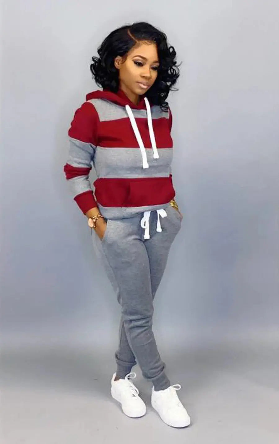 Women's Clothing Sweater Stitching Hooded Casual Sports Suit Lady T Fashions