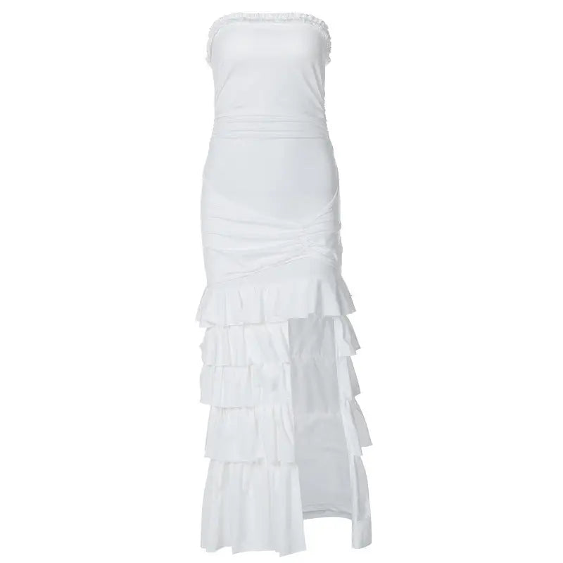 Chest-wrapped Pleated Slim Fit Patchwork Split Dress Lady T Fashions