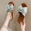 Women's Slip-on Cloth Sandals Summer Soft Bottom Flat Heel Bow Lady T Fashions