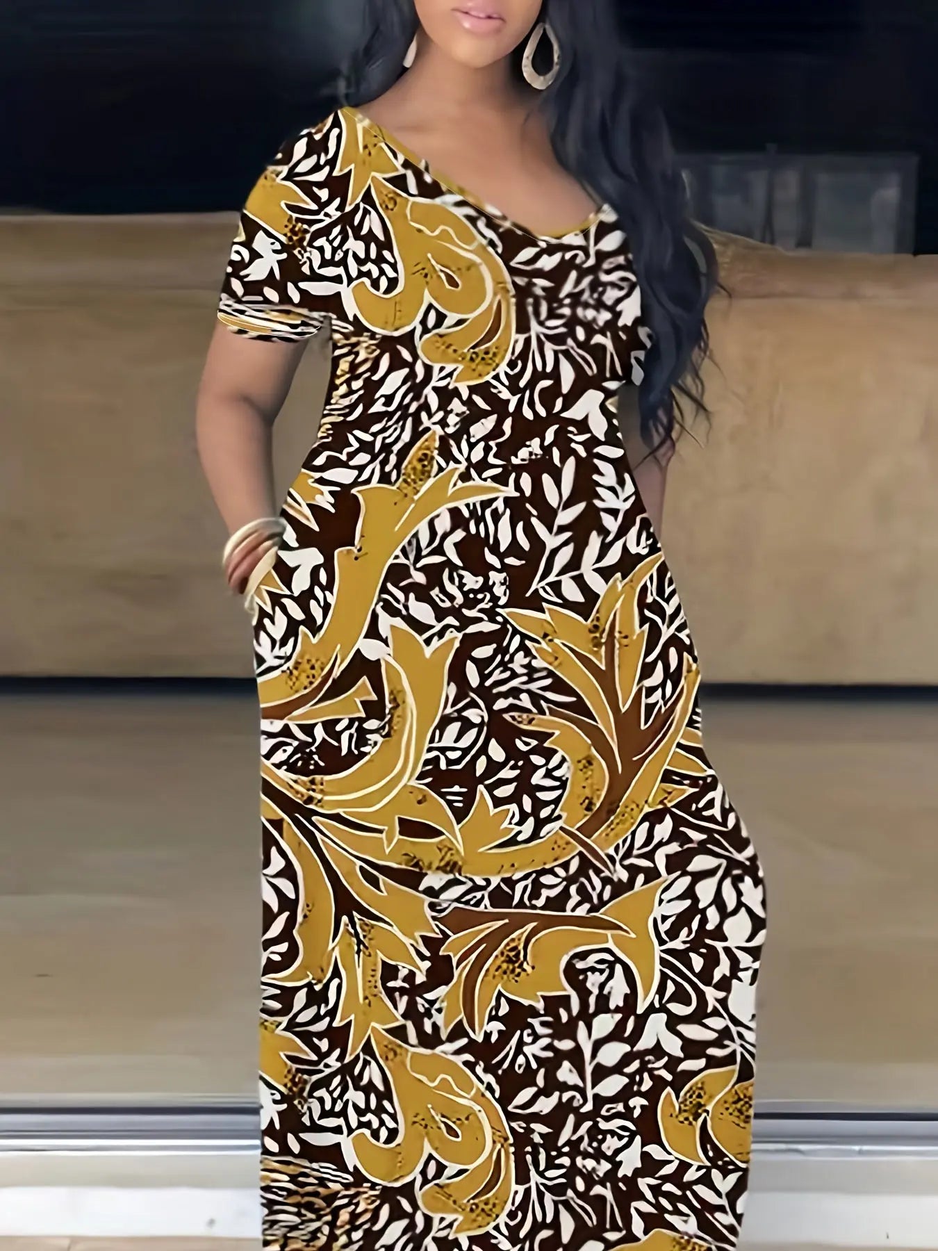[Tie Dye Maxi Dress] Elegant Plus Size Maxi Dress | Women's Tie Dye Print Short Sleeve with Pocket, Medium Stretch Long Dress Lady T Fashions