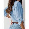 Womens Button Down Shirts V Neck Rolled Up Long Sleeve Tops Elegant Dressy Blouses Business Casual Outfits Lady T Fashions