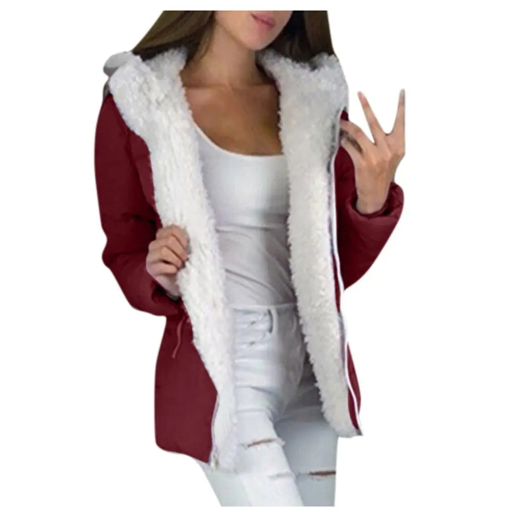 Fleece-lined Cardigan Hooded Coat Cotton-padded Jacket Lady T Fashions