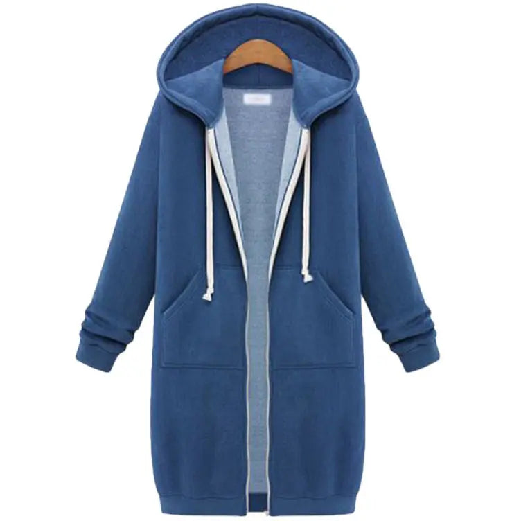 Hooded Long Sleeve Sweater Fleece Long Jacket Lady T Fashions