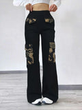 High Street Fashionable Overalls Pocket Camouflage Stitching Trousers Lady T Fashions