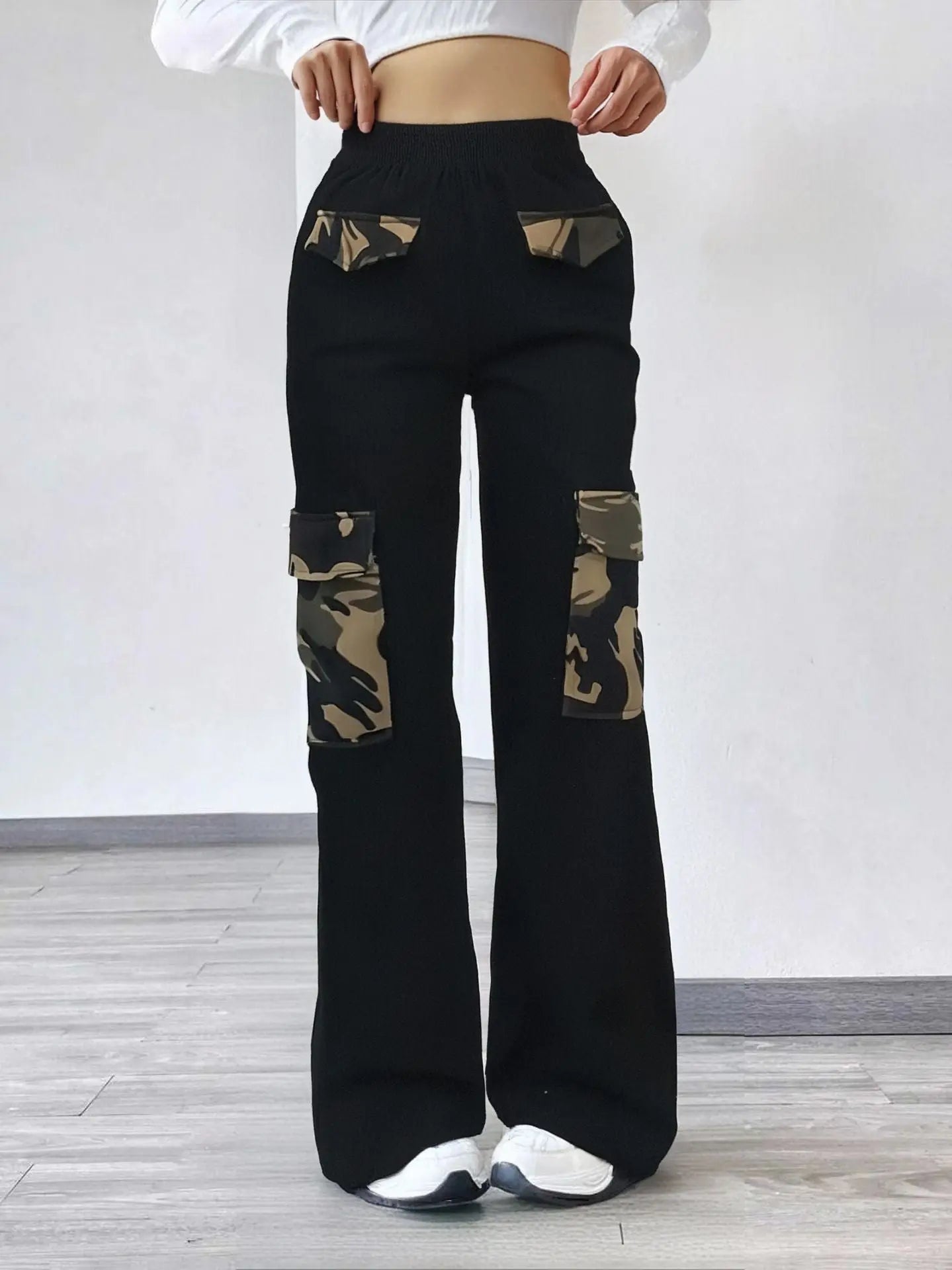 High Street Fashionable Overalls Pocket Camouflage Stitching Trousers Lady T Fashions
