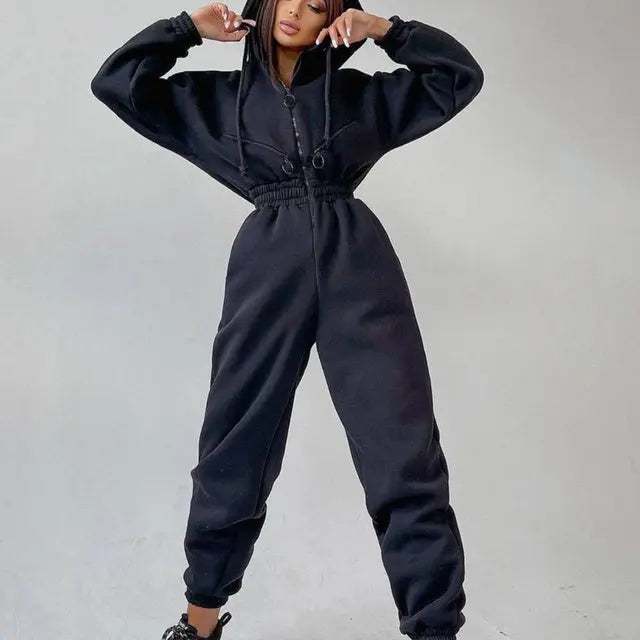 Casual Women Basic Hoodie Two Piece Sets Zipper Drawstring Lady T Fashions