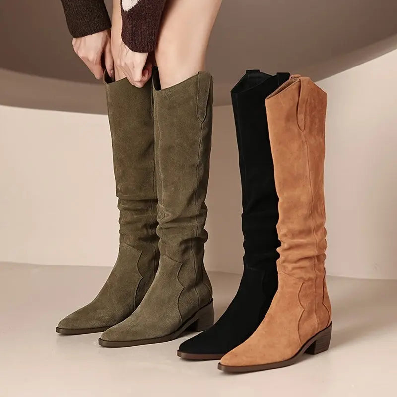 Women's Vintage Western Cowboy Boots - Knee-High Pull-On Boots with Chunky Heels, Western Booties for Women, Country Western Events & Everyday Outfits - Cowboy Accessories, Casual Wear, Lady T Fashions