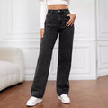 Washed Fashion Straight Jeans Women's Mid Waist Lady T Fashions