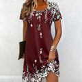 Women's Summer Boho Dress Vintage Floral Print Short Sleeve T-Shirt Sundress Beach Casual Dress Lady T Fashions