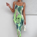 Ladies' Leopard Print Cross Shoulder Strap Backless Dress With A Banquet Vibe. Lady T Fashions