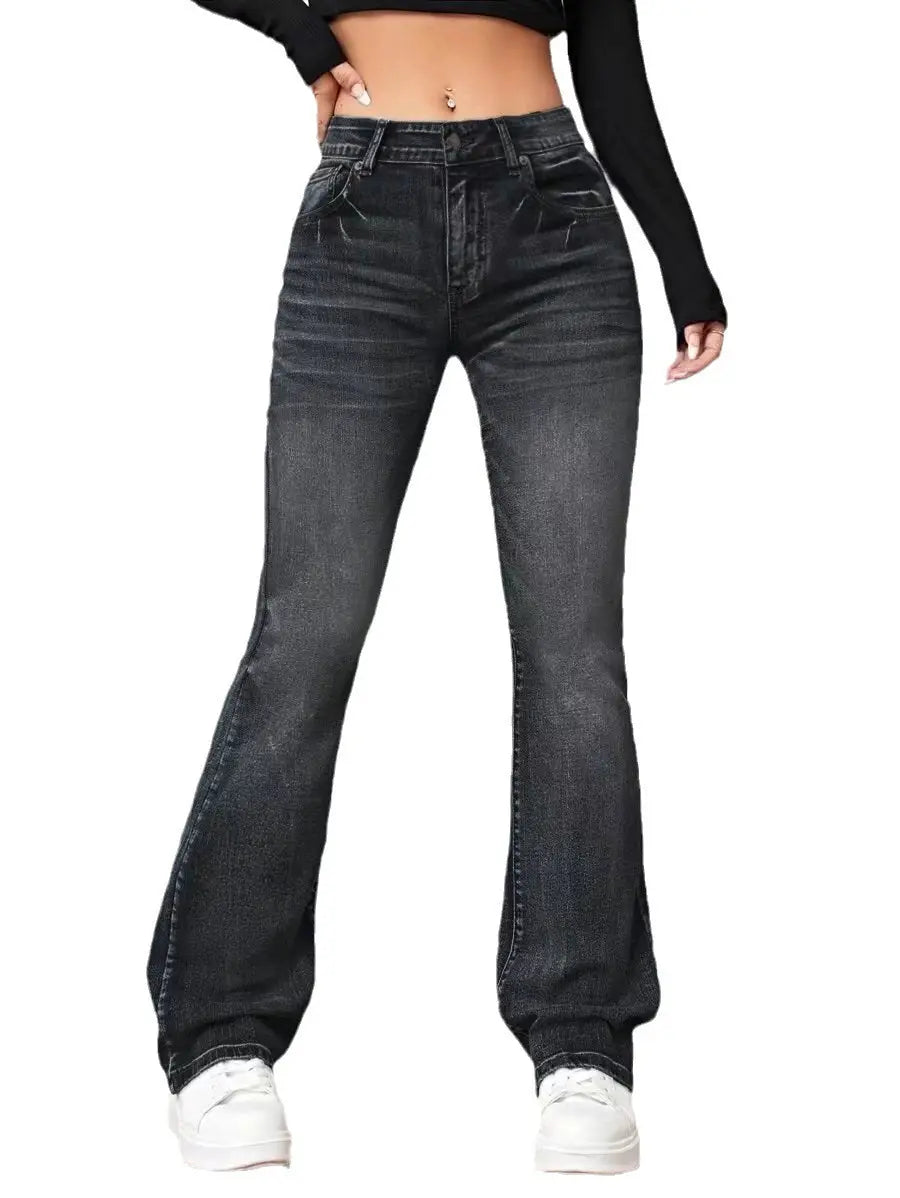 Denim High Waist Loose And Slimming Bootcut Trousers Lady T Fashions