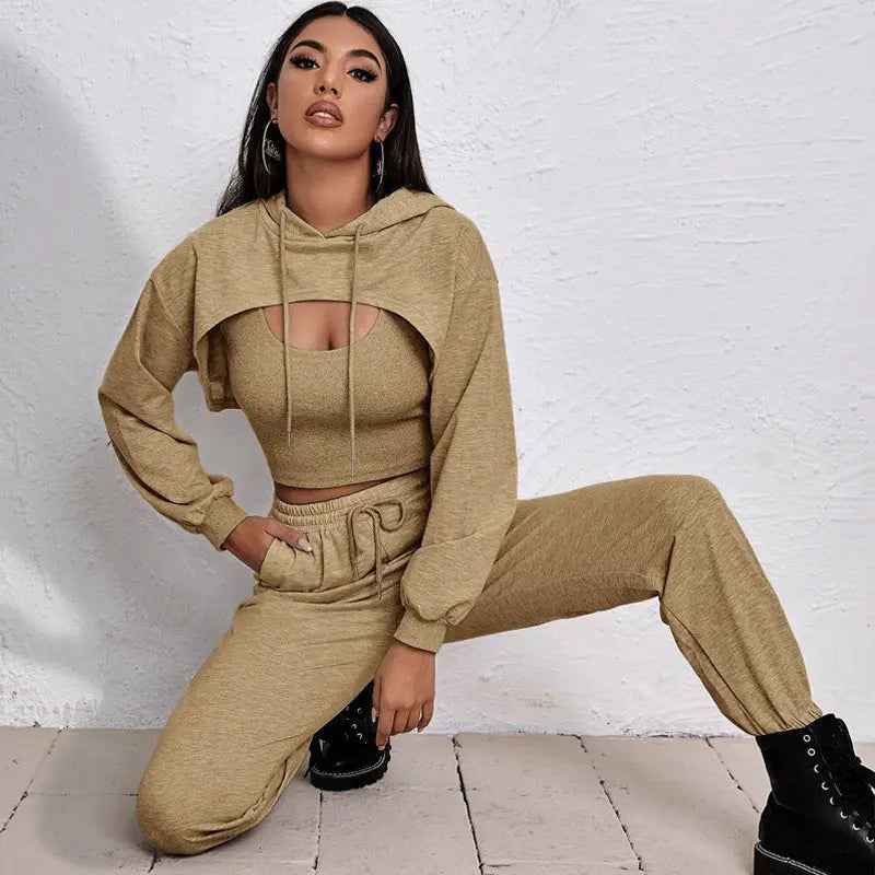 European And American Sports Hooded Sweater Three-piece Street Sports Lady T Fashions