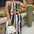 Ladies' Summer Fashion Cross Backless Square Neck Sleeveless Short Top And Daily Wide Leg Pants Set Lady T Fashions