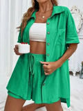 Women's Fashion Shorts Two Pieces Solid Color Shirt Suit Lady T Fashions