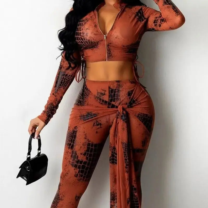 Ladies' Fashion Scale Printed Autumn Winter Pants Set Lady T Fashions
