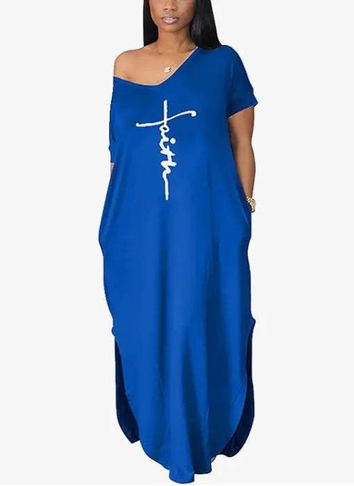 Letter Printed Super Loose Casual Maxi Dress Lady T Fashions
