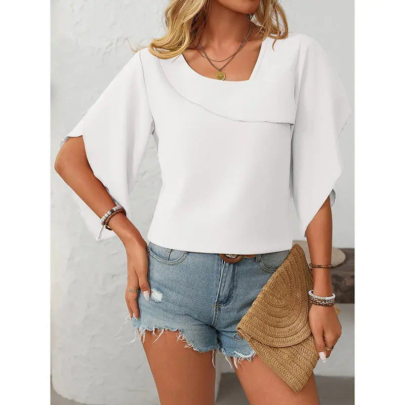 Womens Tops Dressy Casual 3 4 Sleeve Asymmetrical V Neck Work Shirts Blouses Lady T Fashions