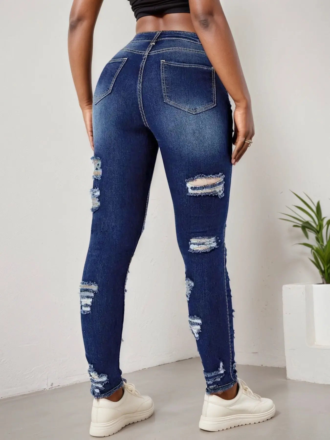 2025 Women's Ripped Tight Cropped Pants, New High Stretch Jeans, Fashionable And Versatile Street Style, Slim Fit Design, Women's Jeans And Clothing Lady T Fashions