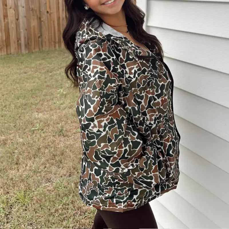Women's Camouflage Print Long Sleeve Hooded Jacket With Zipper & Pockets - Streetwear Fashion Coat For Spring&Fall Lady T Fashions