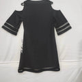 Ladies' Abstract Printed Color Blocked Off Shoulder Contrasting Mesh Casual Dress Lady T Fashions