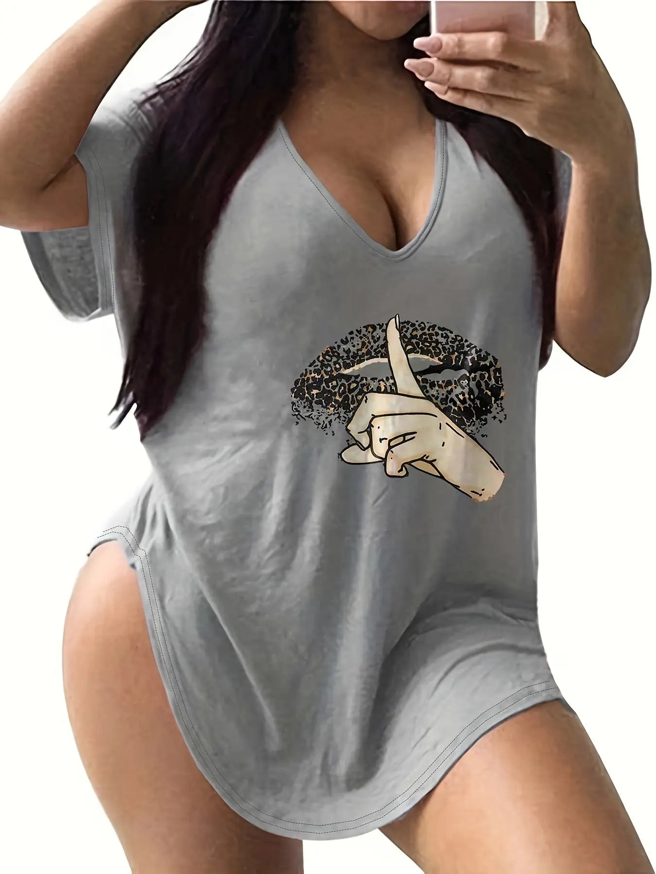 Plus Size Curved Hem T-Shirt - Flattering Relaxed Fit with Classic V Neck, Short Sleeve, and Comfortable Casual Style - Designed for Plus Size Women, Part of Our Womens Plus Size Clothing Collection Lady T Fashions