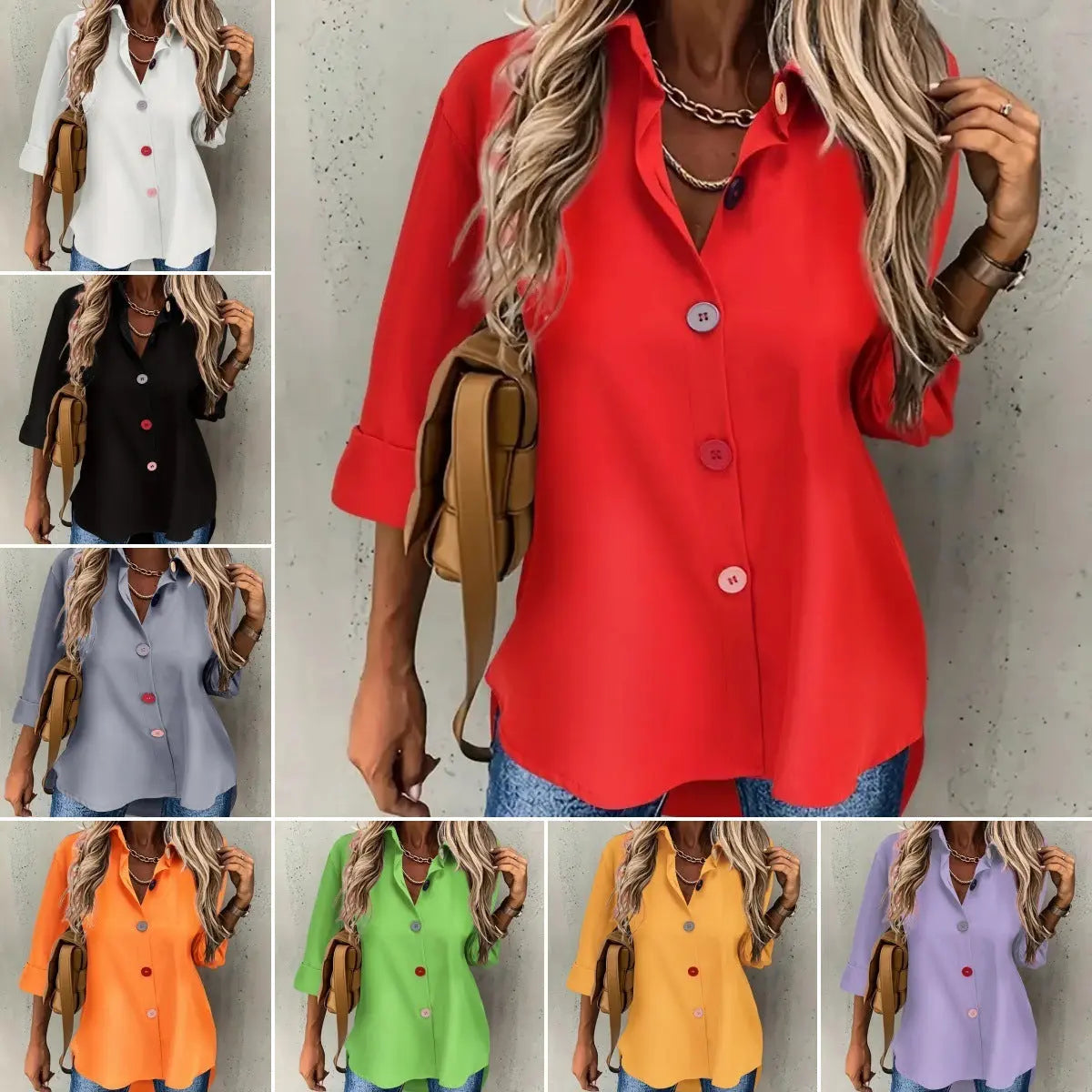Casual Women's Solid Color Buttons Long Sleeve Shirt Top Lady T Fashions