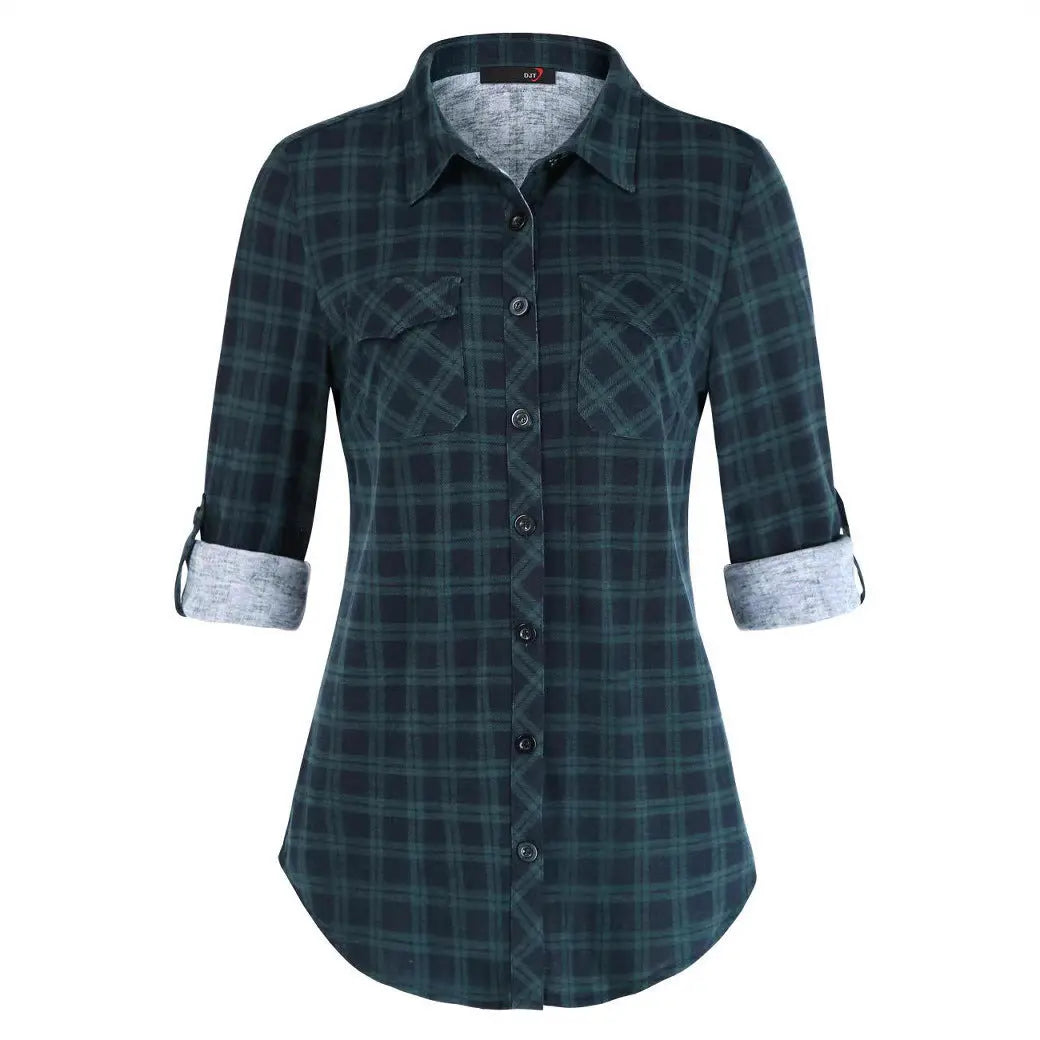 Plaid Pouch Button Cuff Comfort And Casual Printed Women's Shirt Lady T Fashions