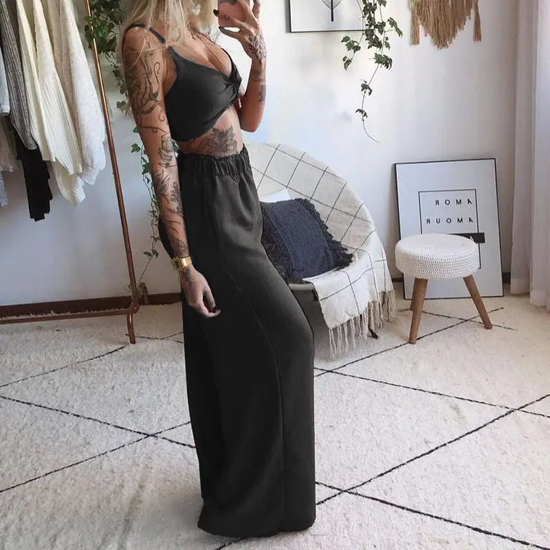 Printed Tube Top Loose Wide Leg Pants Two-piece Set Lady T Fashions