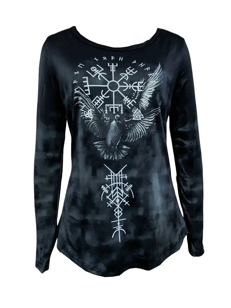 Vintage Tribal Bird Viking Ethnic Pattern Long Sleeve T-Shirt Lady T Fashions