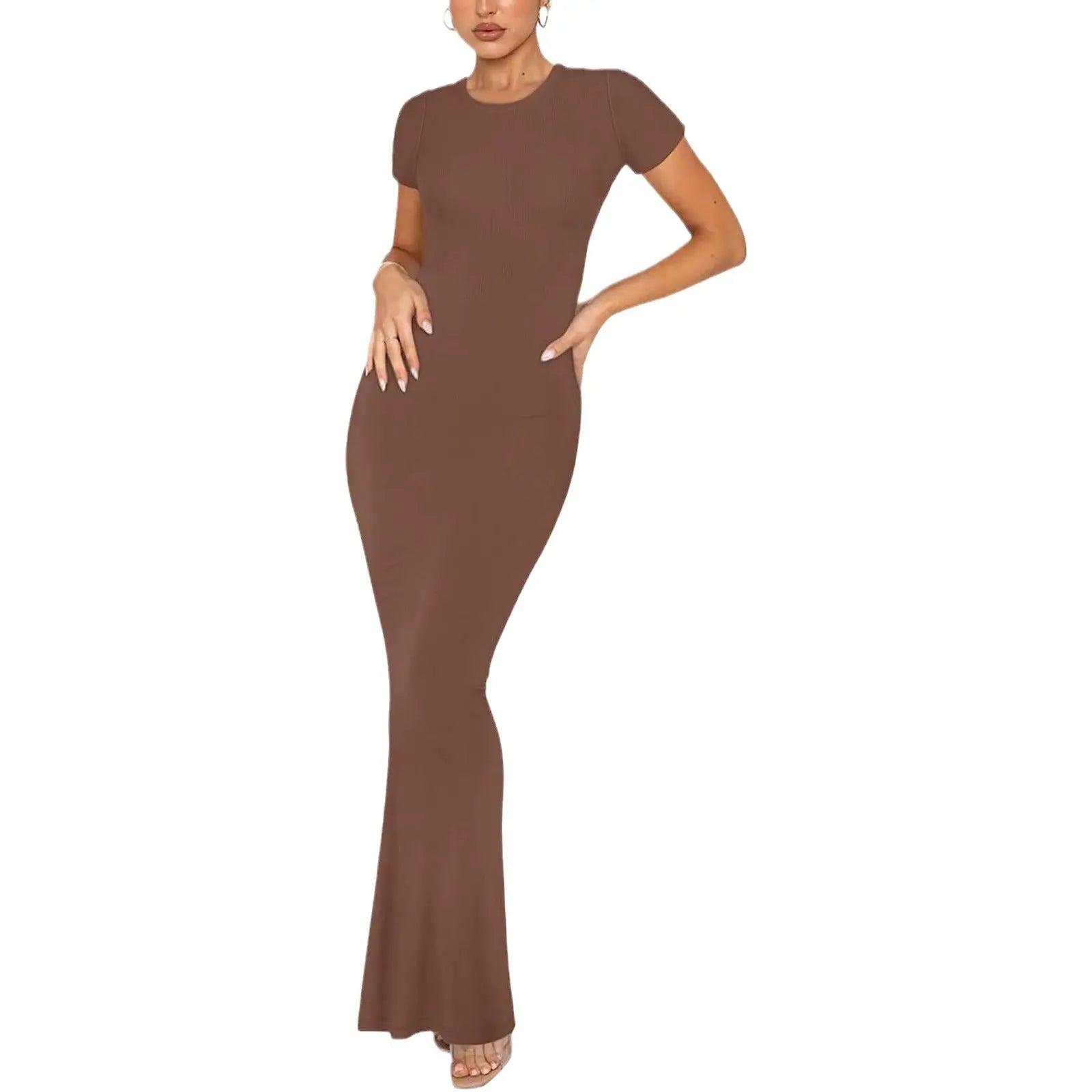 Women's Elegant Slim-fit Short-sleeved Round Neck Dress Lady T Fashions
