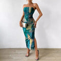 Side Slit Tie-dye Backless Sexy Sheath Dress Lady T Fashions