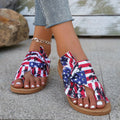 Women's Flag Pattern Slide Sandals, Bowknot Toe Loop Slip On Flat Shoes, Casual Sandals For The 4th Of July Summer Casual Shoes For Independence Day Lady T Fashions