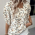Ladies' Flower Print Asymmetrical Collar Casual Style Short Sleeved Shirt Top Lady T Fashions