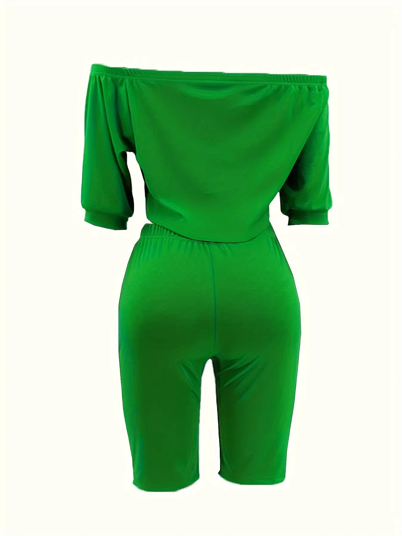 Sexy Solid Fashion Pantsuits Two-piece Set, Off Shoulder Short Sleeve Tops & Slim Shorts Set, Women's Clothing Lady T Fashions