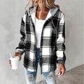 Women's Plaid Drawstring Hoodie Long Sleeve Shirt Button Front Casual Tops Spring&Fall Fashion Minimalist Style Lady T Fashions