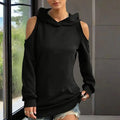 Women's Solid Color Long Sleeve Off-Shoulder Hoodie - Spring & Summer Fashion Casual Pullover Top Lady T Fashions